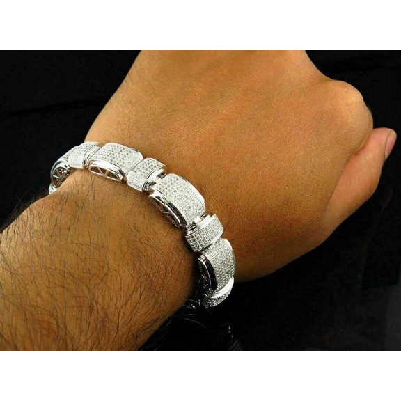 15.50 CT Round Cut White Moissanite Bracelet For Men's Gift 14K White Gold Plated
