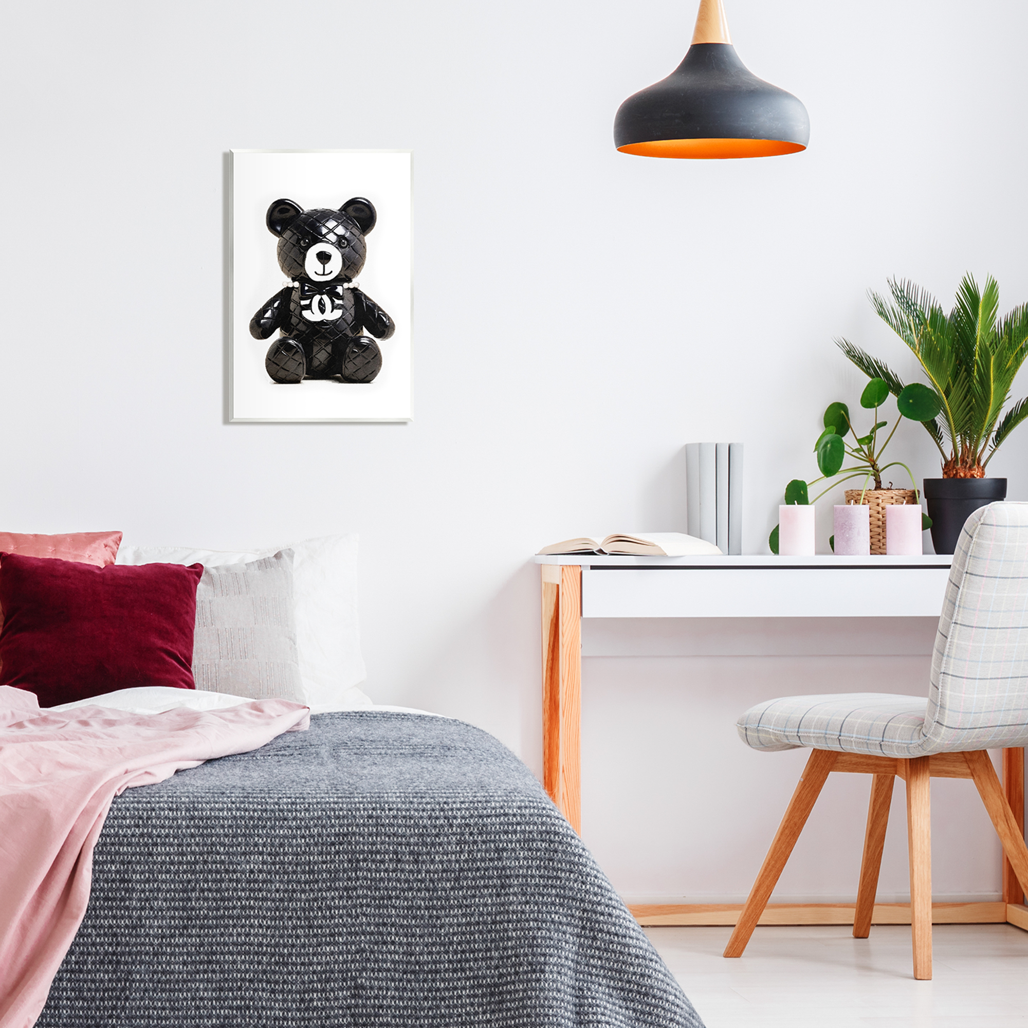 Stupell Industries Black Glam Teddy Bear Beauty & Fashion Painting Unframed Art Print Wall Art, 13 x 19