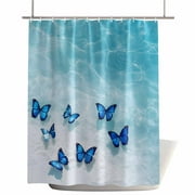 Shower Curtains for Bathroom-72"x72",Natural Ocean Beach Blue Butterfly Waterproof Bath Curtain Grommet Shower Curtain Set with Hooks,Summer Coastal Scene Washable Bath Accessories