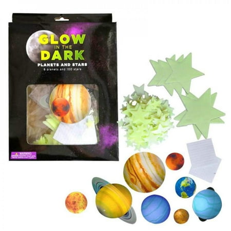 

[Big Clear!]Glow 100pcs Dark Stars and Planets Bright Solar System Wall Stickers-Sun Earth Mars Stars Glowing Ceiling Decals for Bedroom Living Room Shining Decoration for Kids