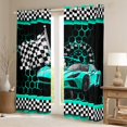 thumbnail image 2 of Manfei Cyan Racing Car Curtains Pack of 2 (42x84 Each) for Boys, Modern Checkered Flag Curtains Blackout, Fashion Honeycomb Bedroom Curtains, Curtains and Drapes Decor, 2 of 6
