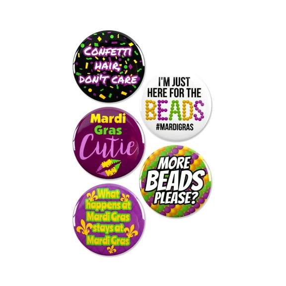 5 Pack - Mardi Gras Cutie Pack - Pinback Buttons Badges - 2.25 Inch