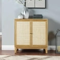 thumbnail image 5 of Versatile Rattan-Edged Hallway Storage Cabinet with Adjustable Shelves, Sturdy Rubber Wood and MDF Construction, Elegant Metal Pulls and Non-Slip Solid Wood Legs for Home Organization (B), 5 of 9