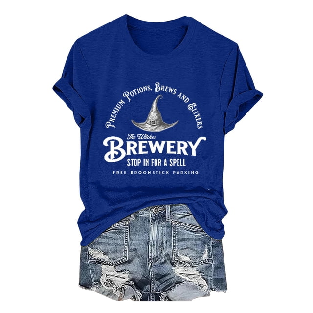 T-Shirt à Manches Courtes pour Femmes Liquidation T-Shirt Mélangé pour Femmes T-Shirt à Col Rond pour Femmes the Wilches Brewery Stop in for A Spell Imprimé Massachusetts