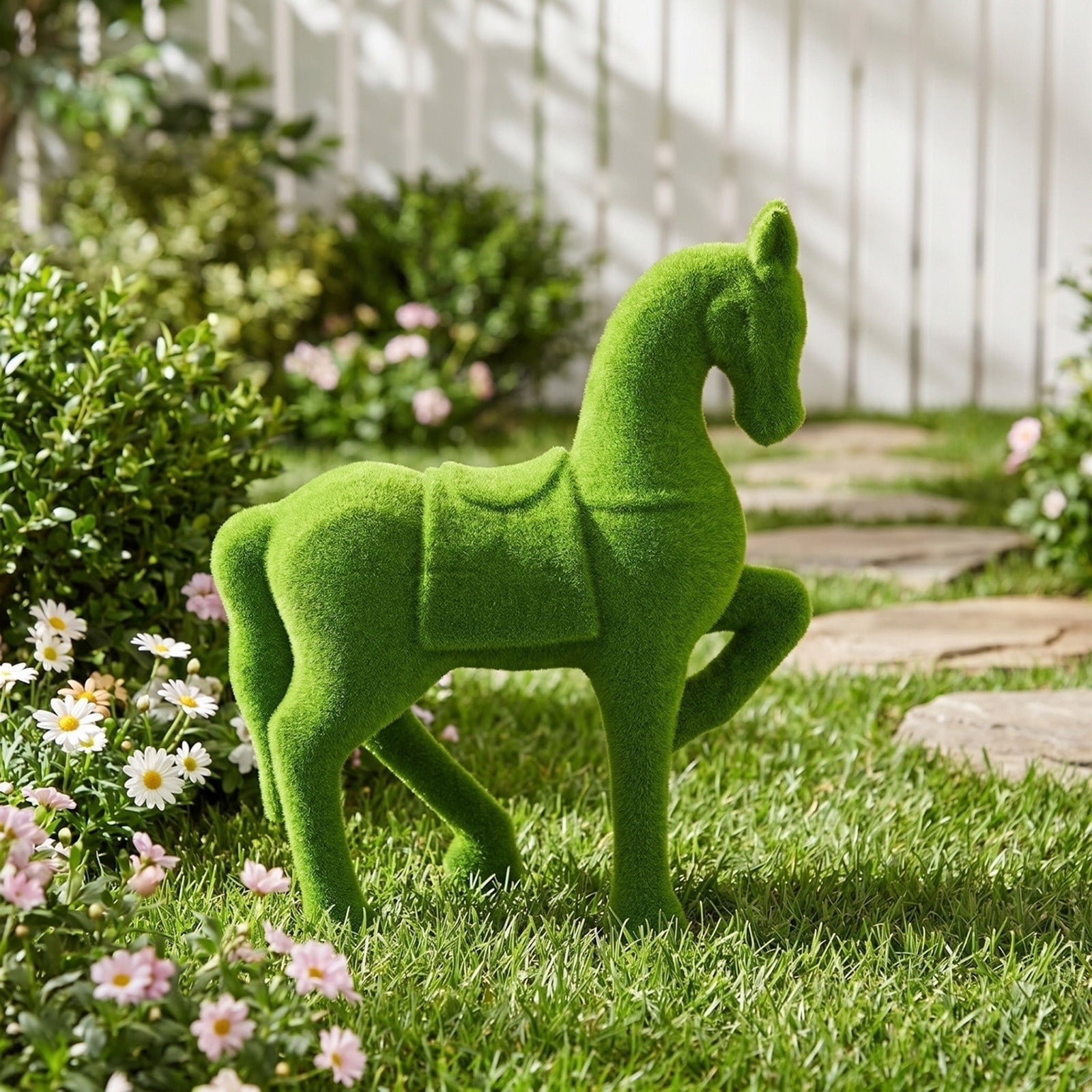 Kumdkdwn Cute Green Horse Resin Garden Statue – Whimsical Outdoor Yard Art & Patio Décor, Fun Horse Figurine for Home, Garden & Indoor Display