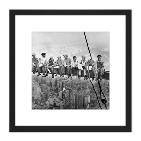 Lunch Atop A Skyscraper New York 1932 Iconic Photo 8X8 Inch Square Wooden Framed Wall Art Print Picture with Mount