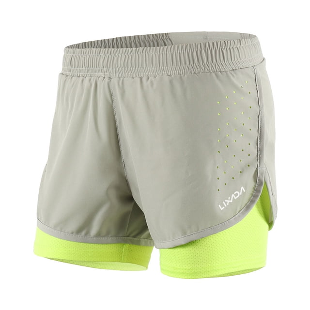 Lixada Women 2-in-1 Running Shorts Quick Drying Breathable Active Training Exercise Jogging Cycling Shorts with Longer Liner