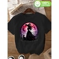 thumbnail image 1 of Women's Witch Graphic T-Shirt - Soft Crew Neck Casual Top with Witch, Purple & Pink Magical Design - everyday & Halloween Party outfit - Machine Washable Women's Clothing, Seasonal Fashion, 1 of 6