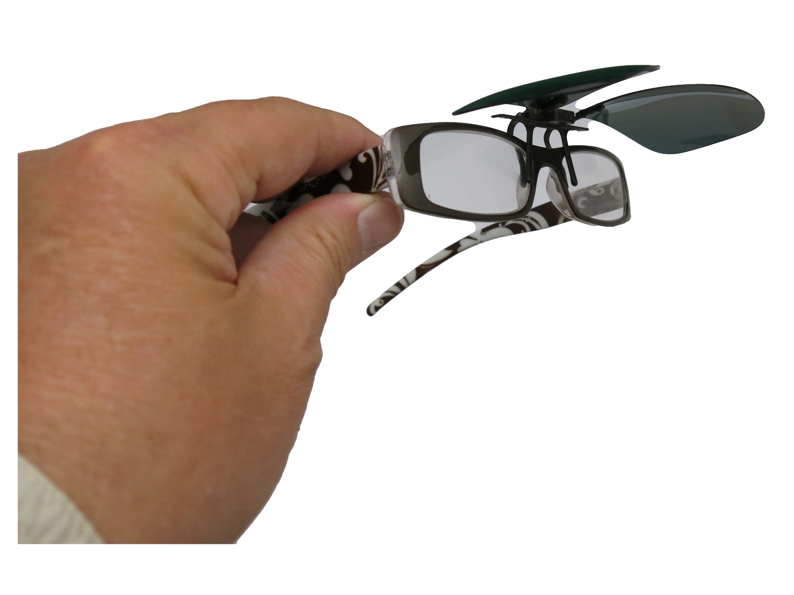 Clip-On Sunglasses: Flip-Up / Down Polarised Mens & Womens Grey UV Sun Lenses 60mm Wide, 53mm Tall - image 5 of 5