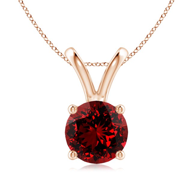 Angara Collier en Rubis de Laboratoire - Pendentif Solitaire en Rubis Rond V-Bale en Or Rose 14 K pour Femmes