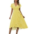 thumbnail image 2 of Women's Printed Summer Dress Short Sleeve Casual Flowy Dresses Yellow L, 2 of 6