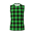 thumbnail image 6 of Lsque Buffalo Plaid Green Black Print Men's Cotton Blend Sleeveless Muscle Shirts (S-3XL)- Moisture Wicking, Odor Protection, UPF 30+,Medium, 6 of 8