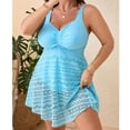 thumbnail image 4 of Sevevn Women's Plus Size Swim Dress V Neck Ruched Lace One Piece Swimsuit with Briefs Sky Blue 4XL, 4 of 8