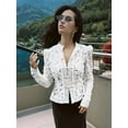 thumbnail image 6 of Women'S Temperament Commuter Lace Crochet Stand Collar Slim Design Shirt Long Sleeve Button Shirt Tops Cream White M, 6 of 8