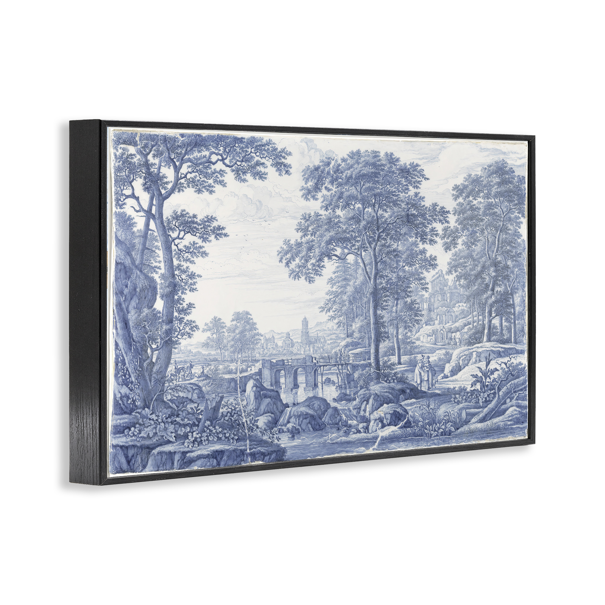 Vintage Blue Tinted Toile Black Framed Giclee Art, design by Vintage Hustle
