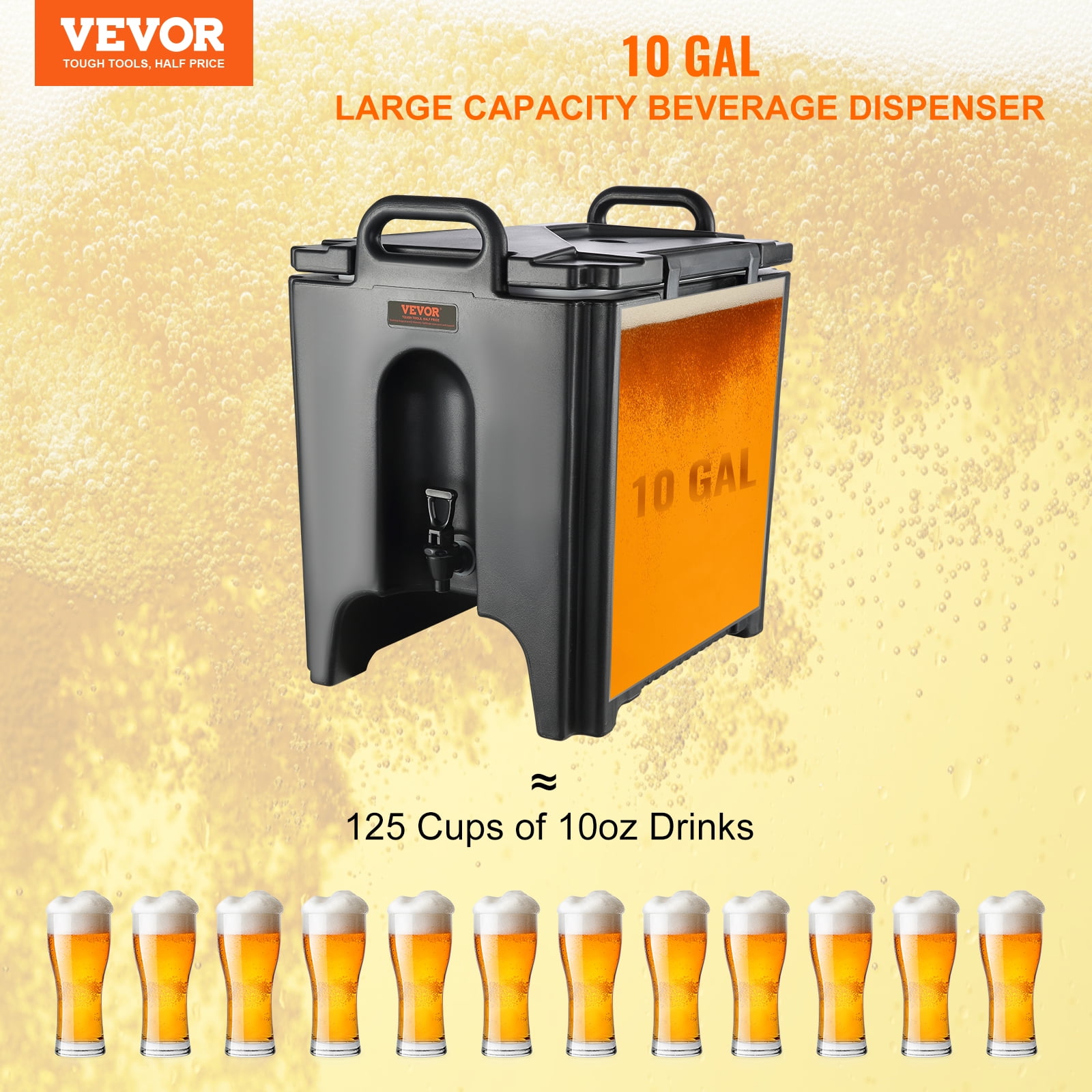 VEVOR Insulated Beverage Dispenser,10 Gallon, Food-grade LL9450UP Hot and Cold Beverage Server, Thermal Drink Dispenser Cooler with 1.18 in PU Layer Two-Stage Faucet Handle, for Restaurant Drink Shop