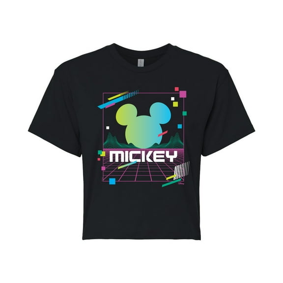 Disney - Mickey Vaporwave Sunset - Juniors Cropped Cotton Blend T-Shirt