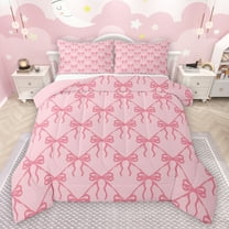 Feelyou Girly Pink Bowknot Bedding Comforter Set, Princess Cartoon Bow-tie Twin Comforter Sets, Teens Kids Girls Women Reversible Bedding Set, Ultra Soft Bedroom Decor, 2pcs