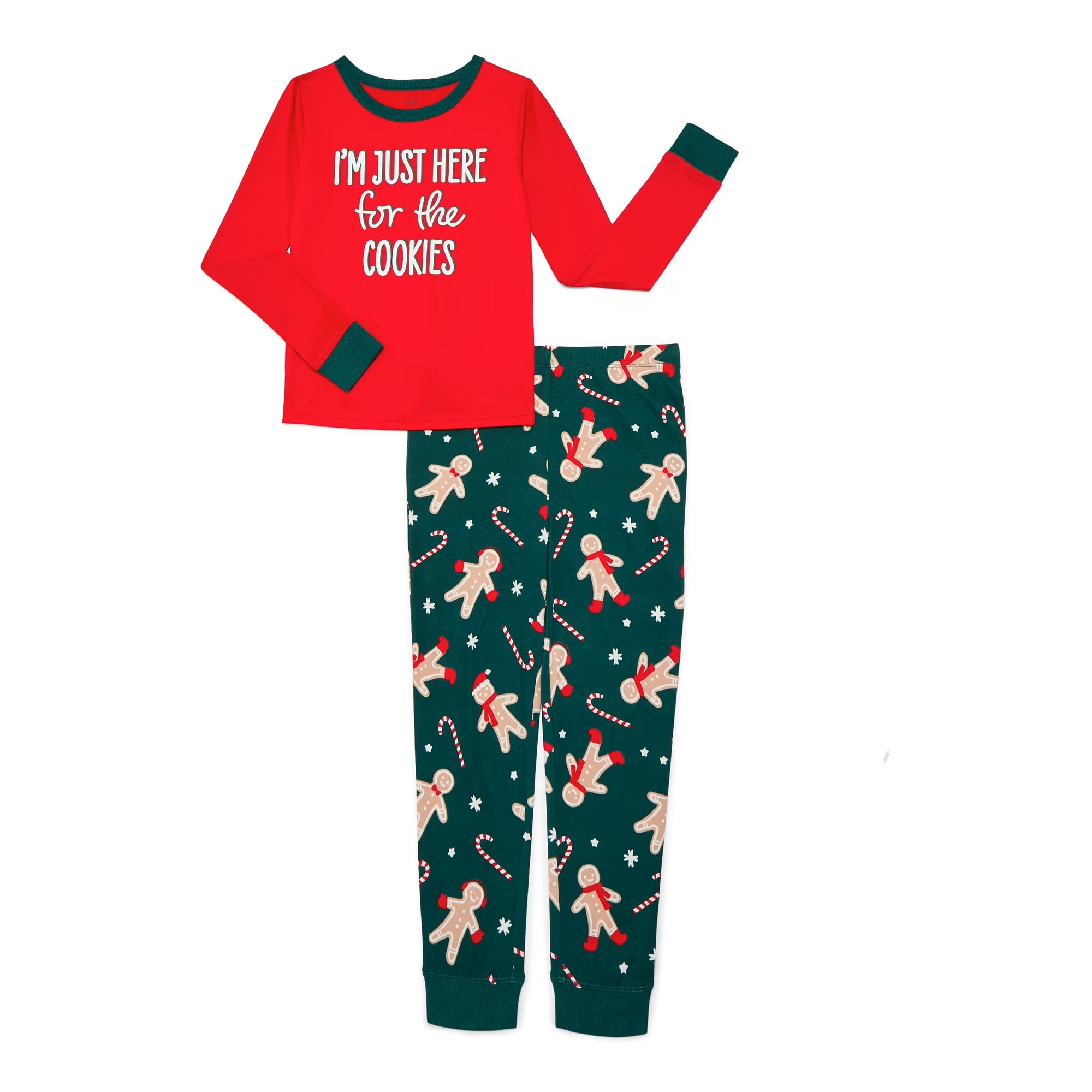 Holiday Time Kids Matching Family Pajamas Gingerbread Cookie Top and Pants Set, 2-Piece, Sizes 6-12