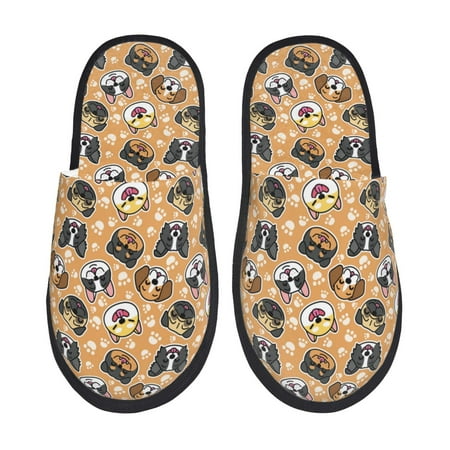 

Noikeo Cute Dogs Head Pattern Cozy Slippers Indoor for Women and Mens Fuzzy House Shoes Soft Plush Warm Slip-on Slippers-Medium