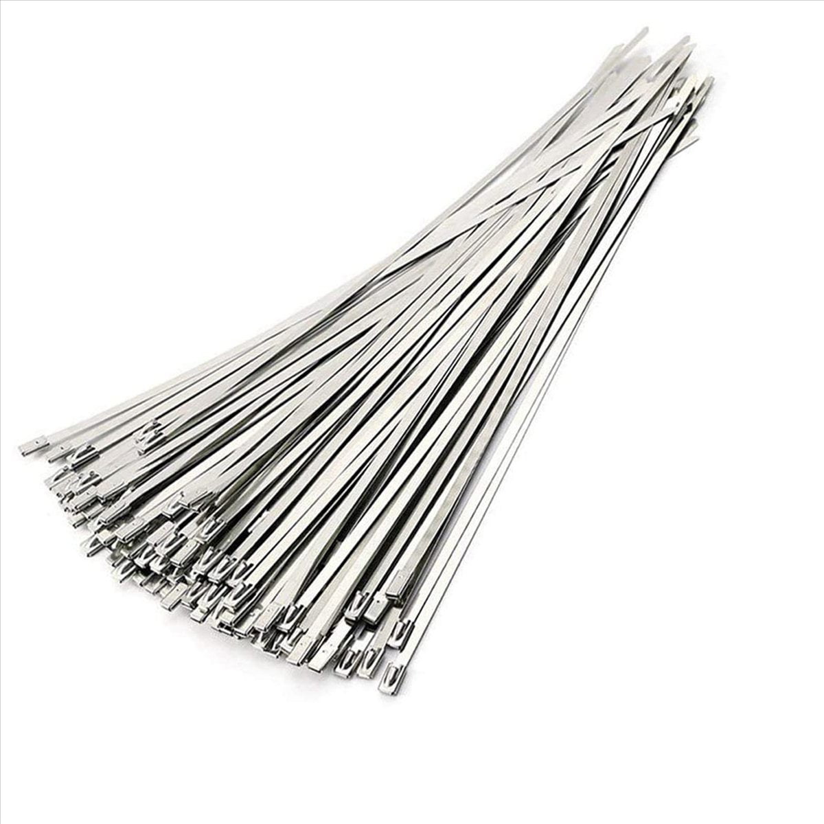 Stainless Steel , 300 Pcs 7.9 Inches Heavy Duty Self-Locking Cable Zip Ties, Metal Exhaust Wrap Locking Ties