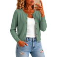 thumbnail image 4 of Women's Button Down Crew Neck Knit Sweater Cardigans, Solid Color Long Sleeve Cardigan Cardigans for Women Trendy Chic Tops Soft Long Sleeve Business Casual Tops Teacher Outfits,Army Green,S, 4 of 5