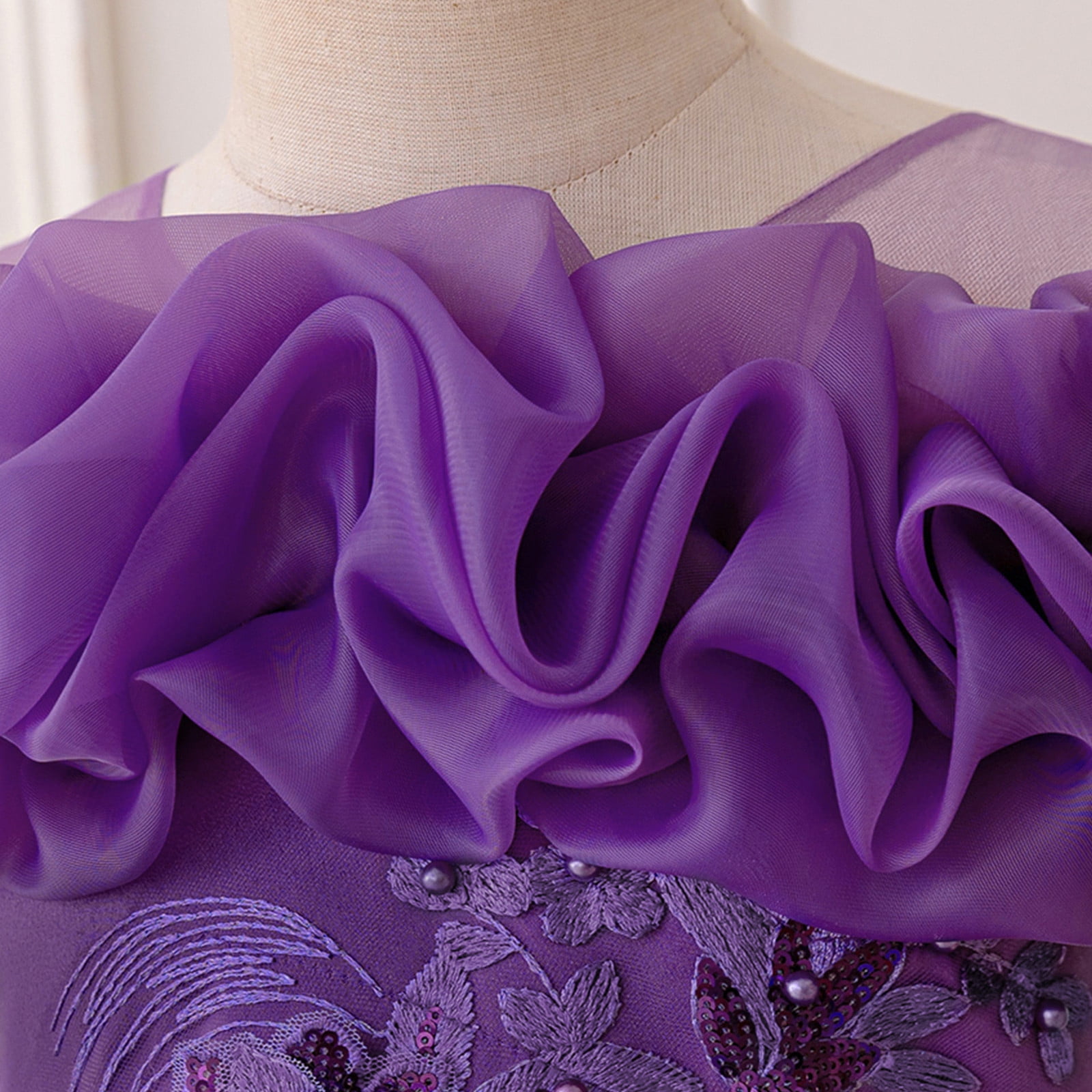 Dress for Girls Satin Girl Dress with Puffed Sleeves for Birthday Party Christening