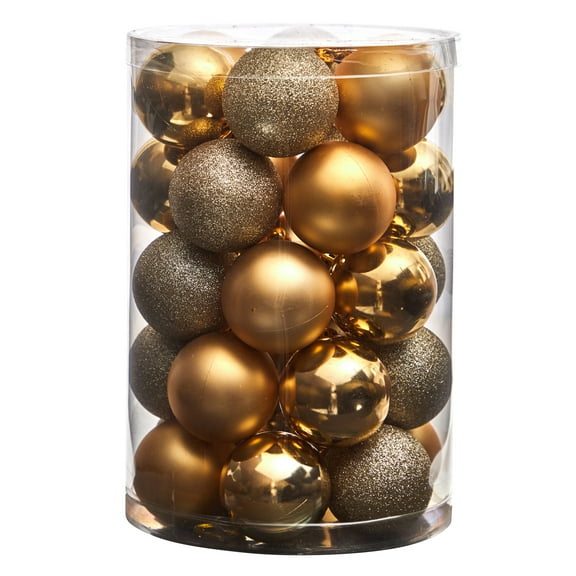 Nearly Natural Holiday Christmas 30 Count 2.5in. Shatterproof Ornament Set with Re-Useable Storage Container
