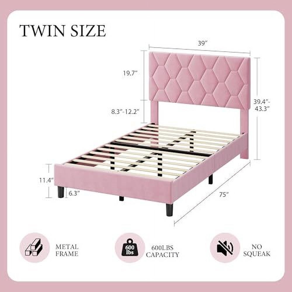 ChaoLink TWIN Size Platform Bed Frame with Upholstered Headboard, Fabric Upholstered Bed Frame with Adjustable Headboard, Bed FramePink flannel (800-17)