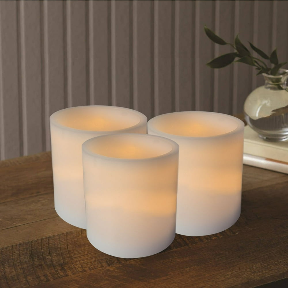 (3pack) Mainstays 3x4 Inch Flameless LED Pillar Candles, White