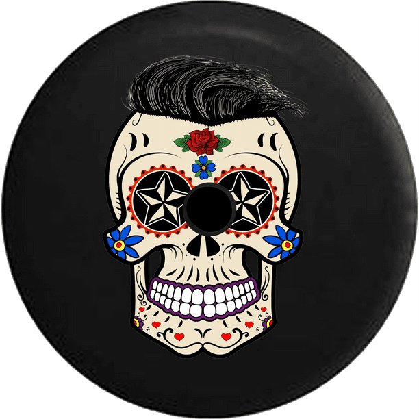 2018 2019 Wrangler JL Backup Camera Sugar Skull Tattoo with Hair Spare Tire  Cover for Jeep RV 33 Inch 
