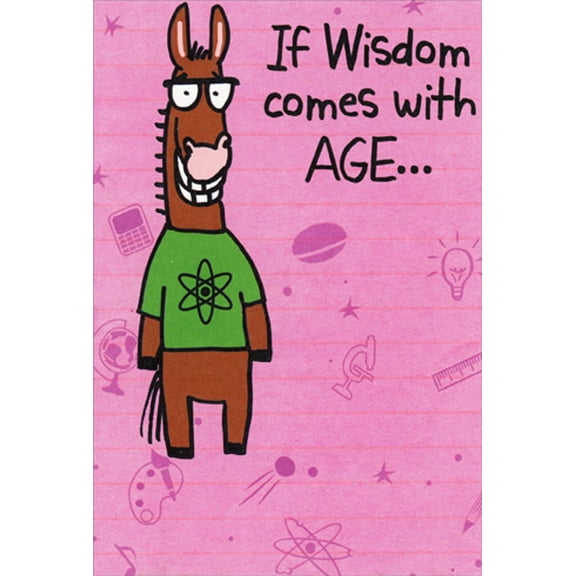 Recycled Paper Greetings Donkey with Atom Symbol on Green Shirt Humorous / Funny Birthday Card