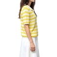 thumbnail image 3 of Womens Crochet Tops Summer Short Sleeve Striped Pullover Sweater Collared Knit Shirts Cover Up Top Yellow S, 3 of 8