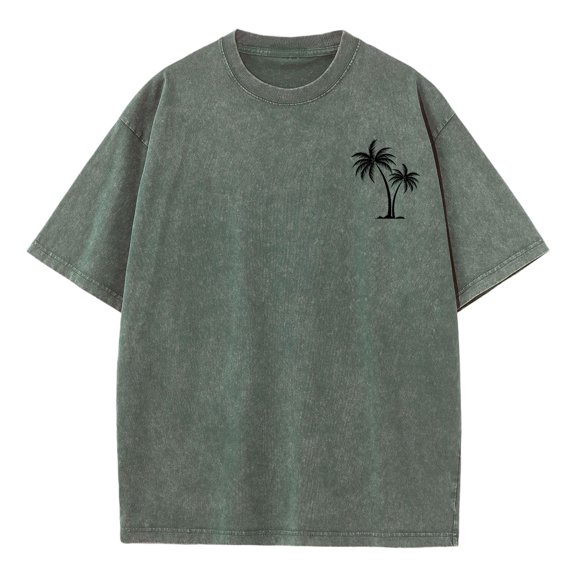 Short Sleeve Shirts for Men Vintage Oversized T Shirt Washed Casual Crew Neck T Shirt Palm Tree Graphic Tees, M