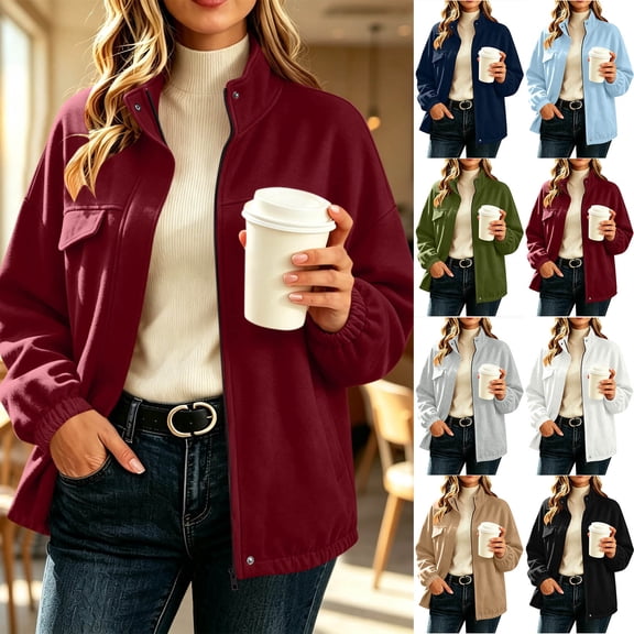 Posijego Women's Jacket Stand Collar Zip up Long Sleeve Casual Lightweight Outerwear Sweatshirt Jackets with Pockets