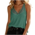 thumbnail image 2 of Karymi Womens T Shirts Double Layer Mesh V‑Neck Ribbed Spaghetti Strap Tank Top, Solid Slim Fit Casual Camisole, Sleeveless Sheer Trim Summer Basic Layering Top Going Out Tops, 2 of 6
