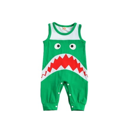 

Sunisery Newborn Baby Boys Summer Clothes Sleeveless Vest Romper Sharks Printed Bodysuit Crewneck Jumpsuit Green 0-6 Months