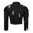 thumbnail image 5 of LoyisViDion Coat Women'S Street Short Lapel Frayed Breasted Denim Puff Sleeve Slim Denim Jacket Black 8(L), 5 of 6