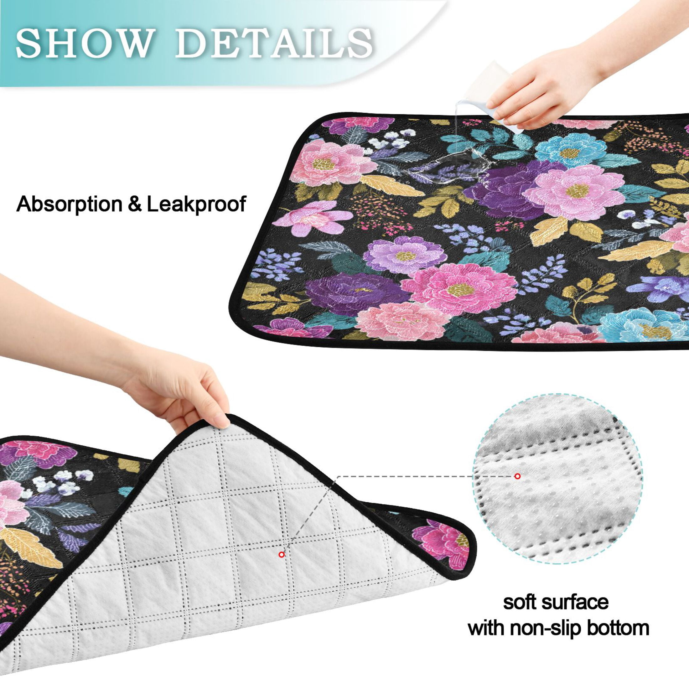 Washable Pet Pee Pads with Super Absorbent Reusable Training Pads for Dogs & Cats Vibrant and Colorful Floral