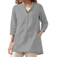 thumbnail image 2 of Conairie Womens Linen Shirts Short Sleeve Regular Fit Collar Button Shirts Solid Lightweight Soft Basic Blouses Vacation Clothes Grey XL, 2 of 9