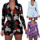 thumbnail image 2 of Body Sexy con cuello en V para mujer, ropa de dormir con botones, pelele corto, ropa de casa, chándal, pijama, leotardo, mono de manga larga, 2 of 3