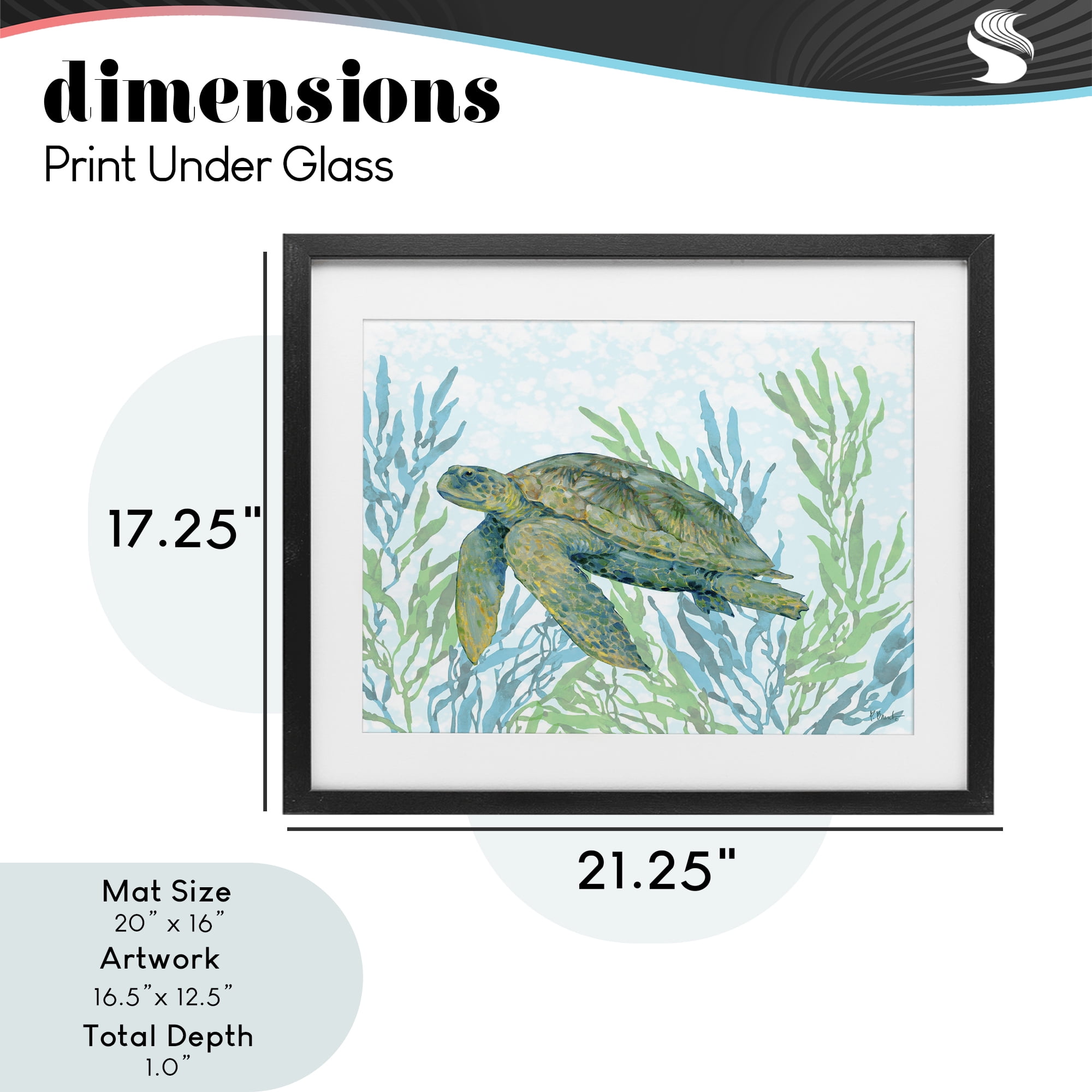Stupell Industries Tasman Turtle in Seagrass Black Framed Print Under Glass, design by Paul Brent