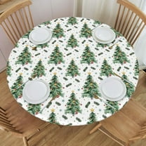 Watercolor Christmas Tree Round Tablecloth Farmhouse Table Cover with Elastic Edge Washable Fitted Table Cloth for Kitchen Patry Outdoor Decor Fits 45"-50", Medium