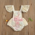 thumbnail image 4 of ITFABS Girl Crochet Lace Romper, Loose Fly Sleeve Square Collar Tie-up Playsuit, 4 of 9