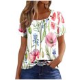 thumbnail image 2 of Fiudx Ofertas Flash Del Día Camiseta Plisada de Manga Corta con Cuello Estampado para Mujer, 2 of 6