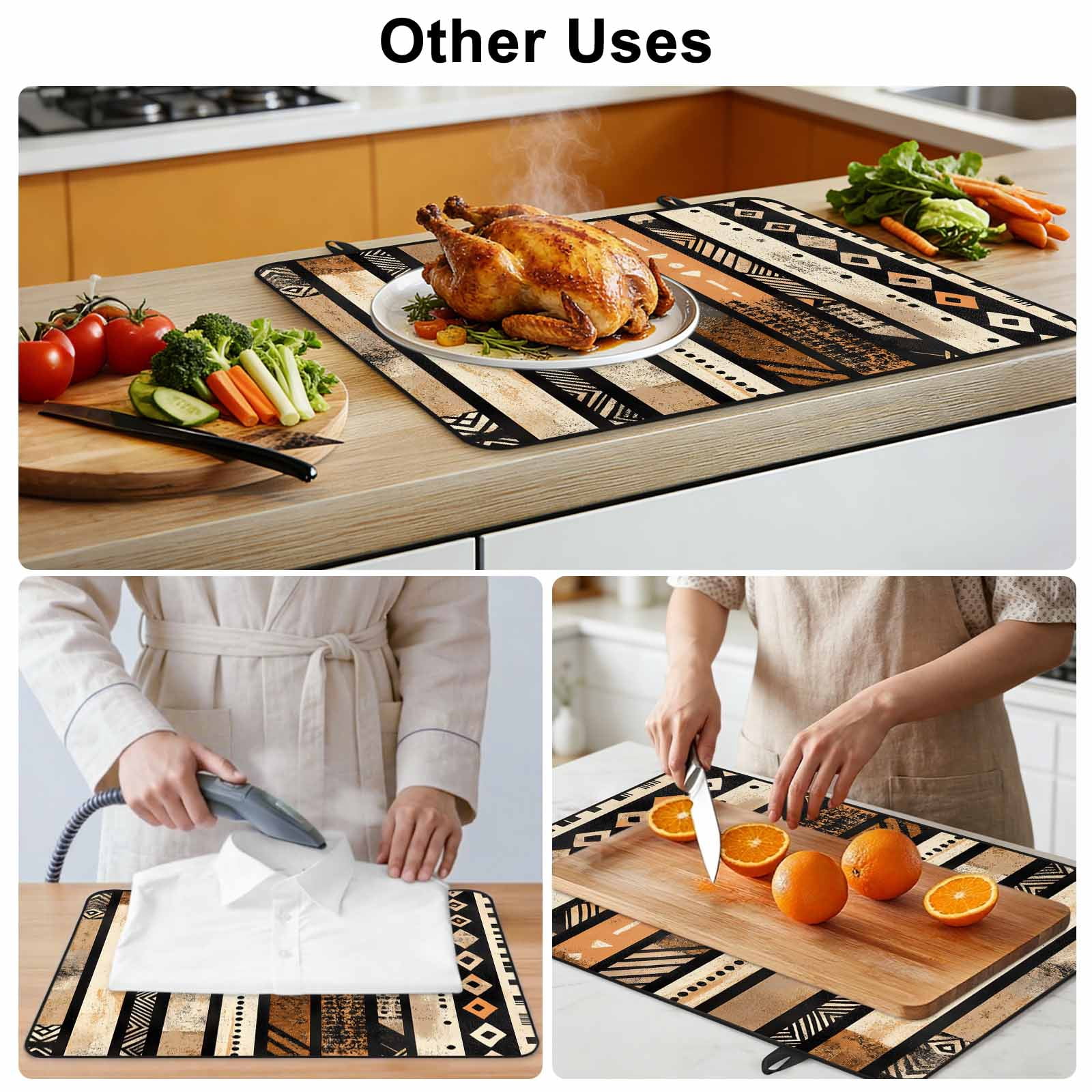 Retro Boho Geometric Stove Top Cover for Electric Stove, Heat-proof & Non Slip Glass Top Stove Cover Protector, Abstract Southwestern Ethnic Kitchen Flat Cooktop Rubber Mat 24x21 Inches