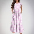thumbnail image 1 of LOVZFMLL Robe d'Été à Manches Courtes Col Rond Couleur Unie pour Filles, 1 of 5