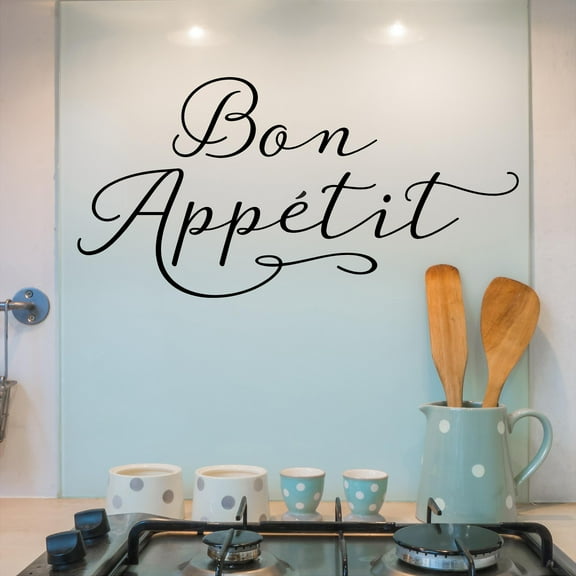 Bon Appetit (Cursive) Vinyl Lettering Wall Decal Sticker Decals Size: 12.5"H x 25"L - Color: Black
