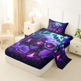 thumbnail image 2 of Homewish Hipple Death Skull Twin Sheets,Retro Purple Rose Bedding,Happy Halloween Bed Set,3-Piece,1 Fitted Sheet and 1 Pillowcase, 2 of 5