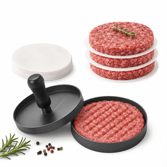 RYLZX Burger Press 100 Patty Papers, Non-Stick Hamburger Patty Maker with Wax Paper, Aluminum Burger Maker for Kitchen BBQ Grill